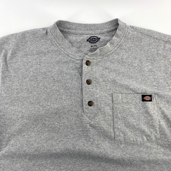 Dickies Henley T-Shirt Mens Size XL Heavy Weight Short Sleeve Gray Pocket Shirt - Picture 1 of 5